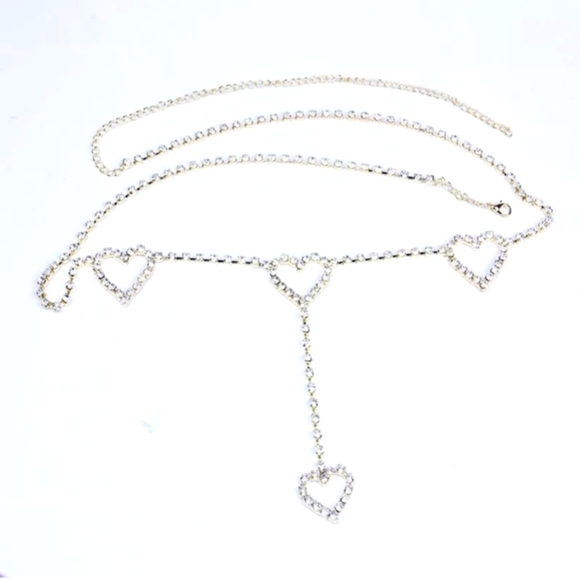 Retro Waistband-Rhinestone Crystal Heart Body Chain Belt Accessory Silver NWT - Picture 2 of 6